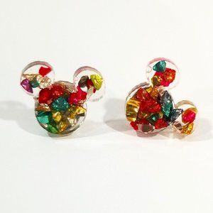 Clear Mickey Earrings with Colorful Confetti
